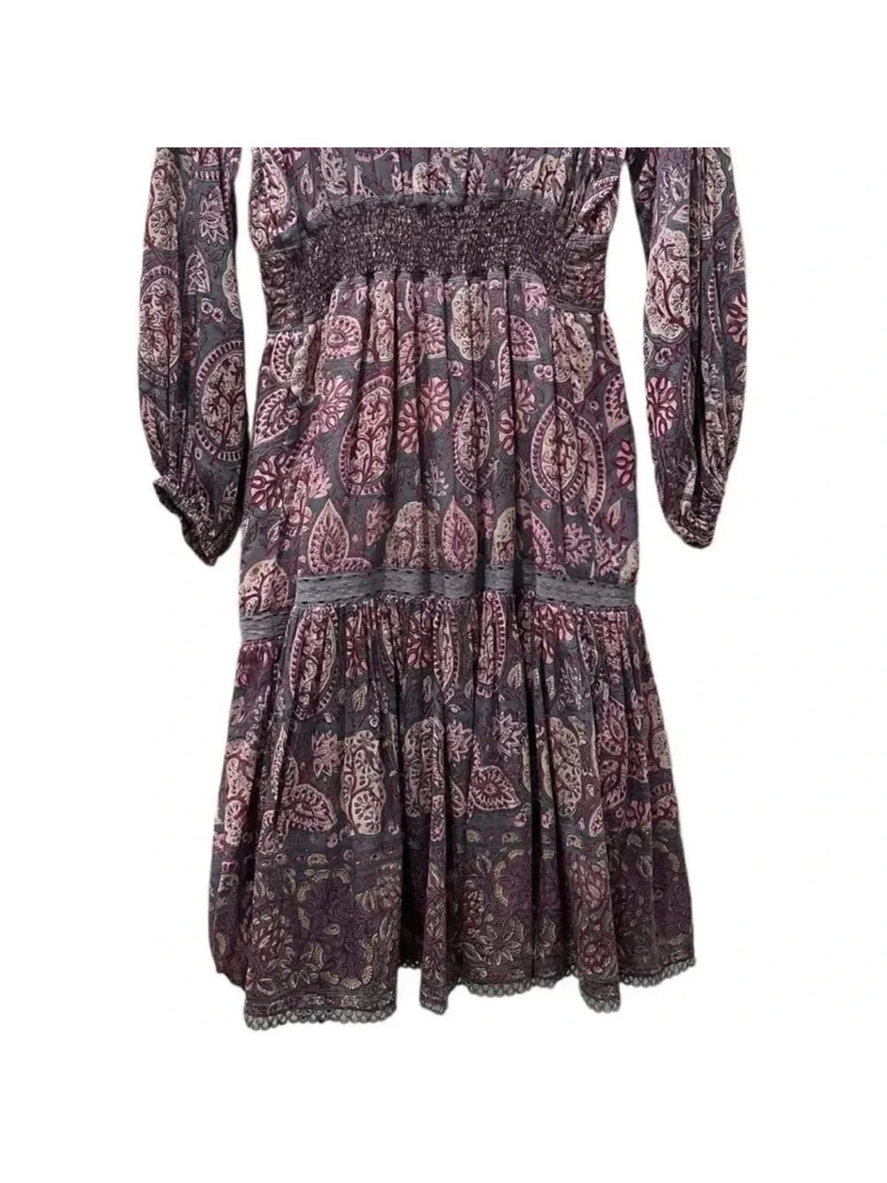 Bell by Alicia Bell "Grace" Long Sleeve Tiered Silk-Blend Midi Dress Size Small - Picture 11 of 13